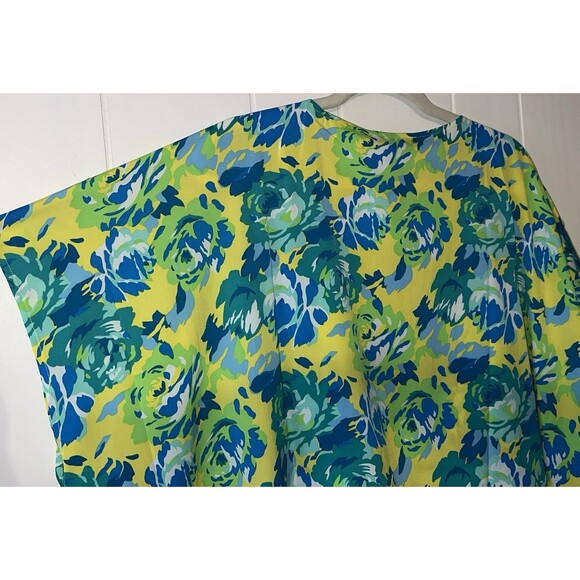 C Wonder Short Sleeve Topper Size 0X Green Yellow Floral Open Front - Picture 3 of 4